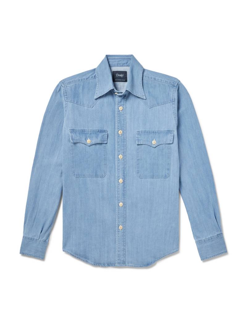 Drake's - Denim Western Shirt - Men - Blue - XXL von Drake's