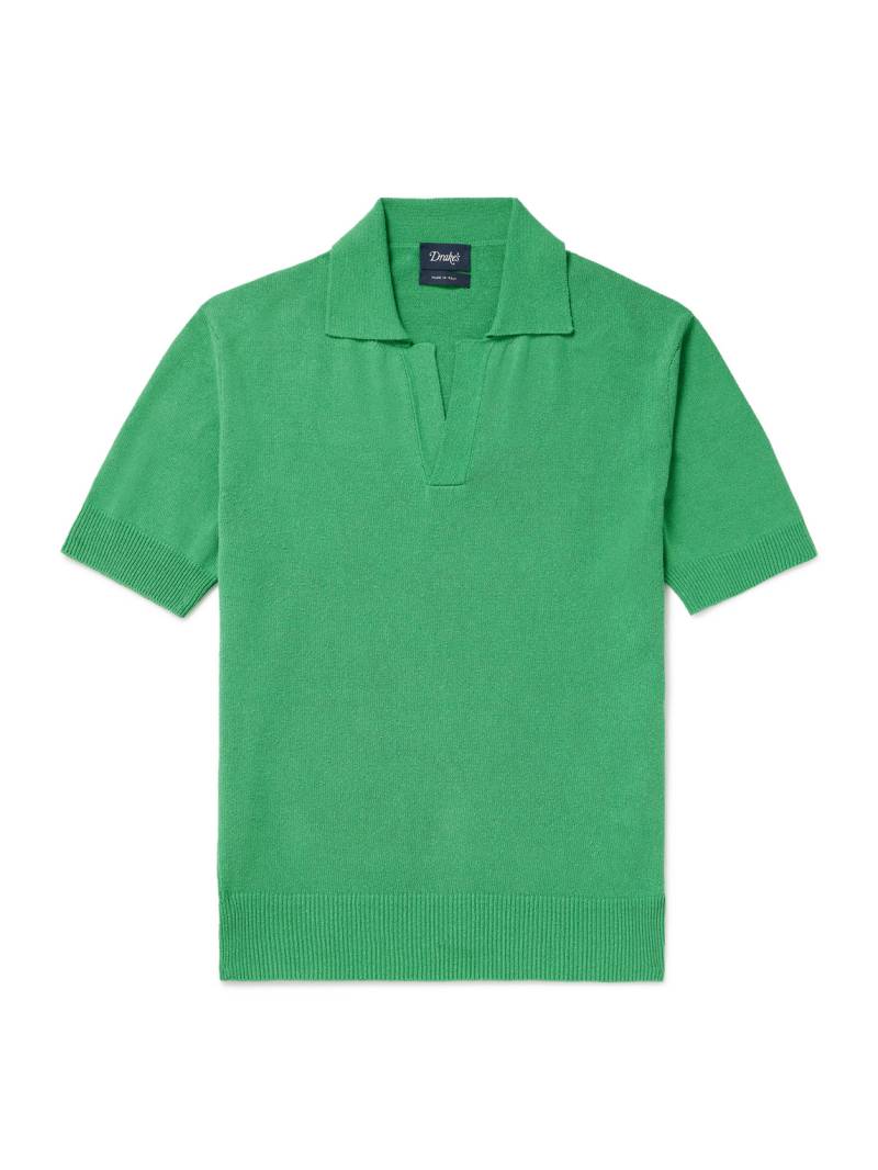 Drake's - Linen and Cotton-Blend Polo Shirt - Men - Green - M von Drake's