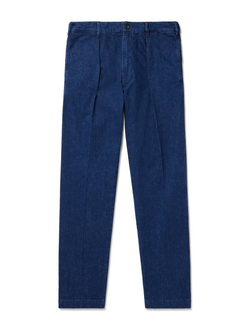 Drake's - Mk. I Games Straight-Leg Pleated Indigo-Dyed Cotton and Linen-Blend Trousers - Men - Blue - UK/US 34 von Drake's