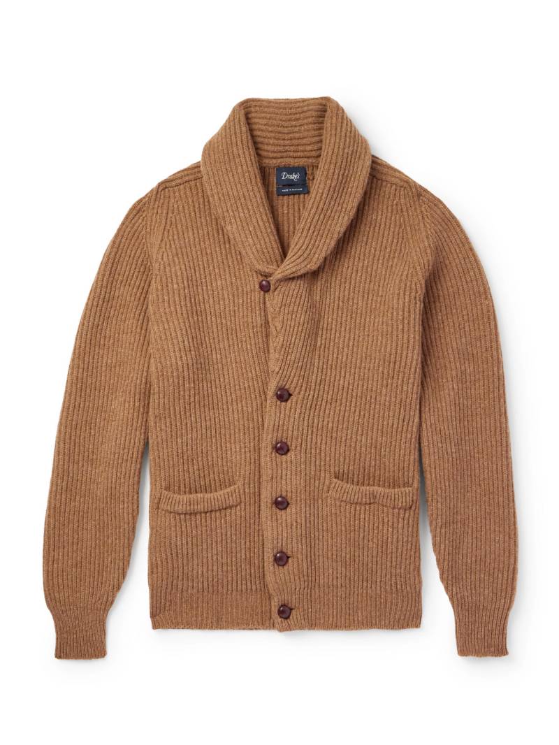 Drake's - Slim-Fit Shawl-Collar Ribbed Wool Cardigan - Men - Brown - XL von Drake's