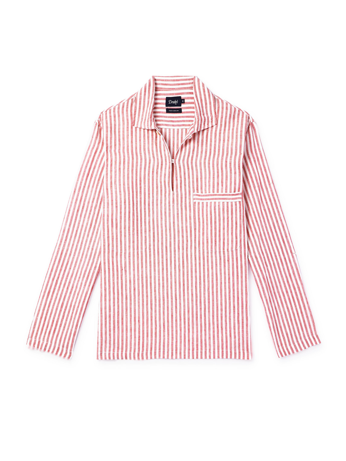 Drake's - Striped Linen Half-Placket Shirt - Men - Pink - L von Drake's