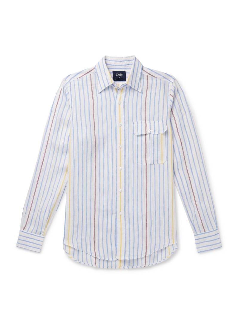 Drake's - Striped Linen Shirt - Men - Blue - M von Drake's