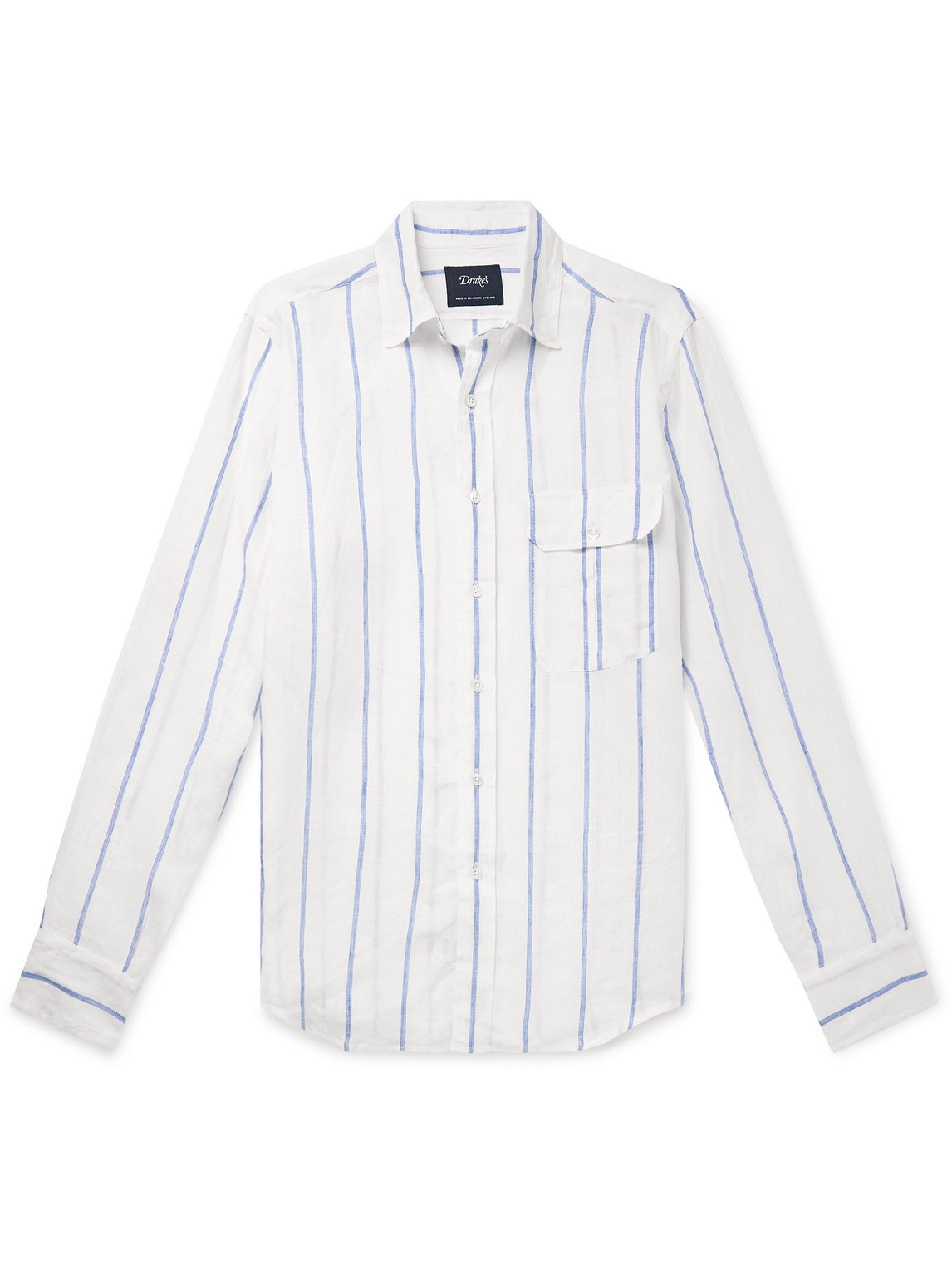 Drake's - Striped Linen Shirt - Men - White - M von Drake's