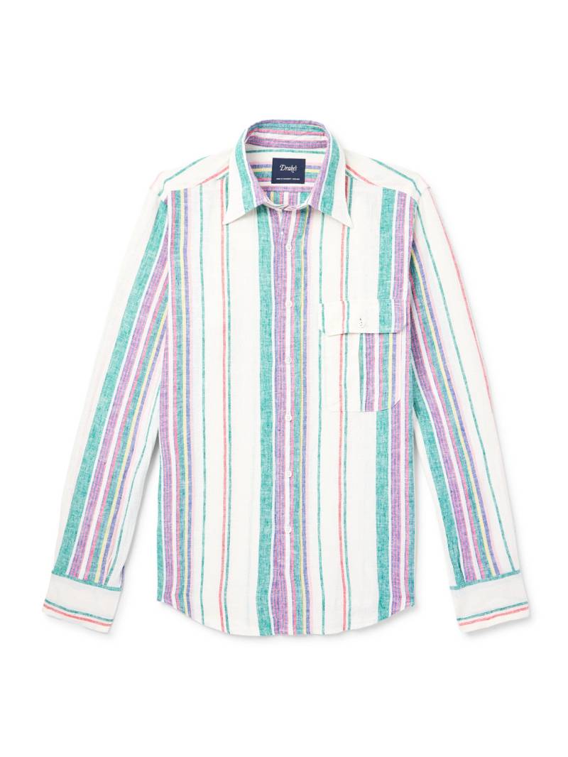 Drake's - Striped Linen and Cotton-Blend Shirt - Men - Green - UK/US 16.5 von Drake's