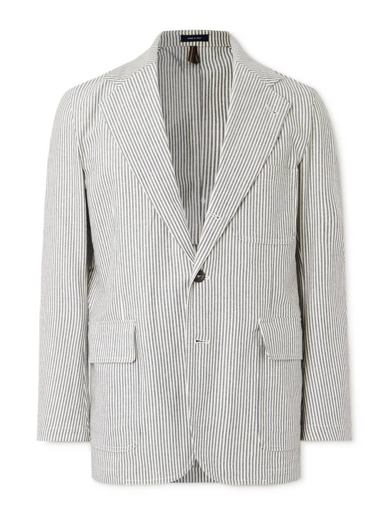 Drake's - Unstructured Striped Cotton and Linen-Blend Blazer - Men - Blue - UK/US 42 von Drake's