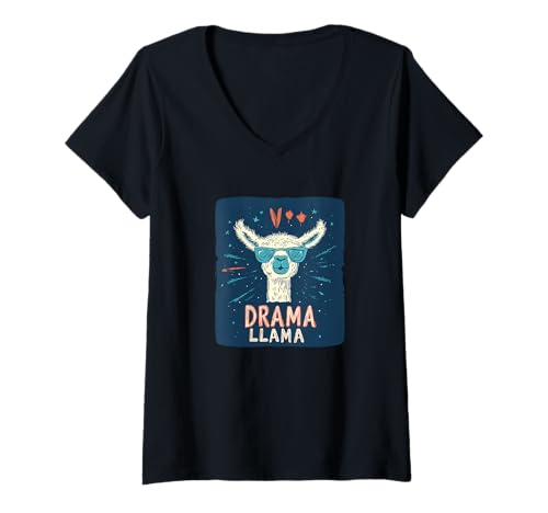 Damen Lustiges Drama Lama mit Sonnenbrille für Jungen und Mädchen T-Shirt mit V-Ausschnitt Damen Lustiges Drama Lama mit Sonnenbrille für Jungen und Mädchen T-Shirt mit V-Ausschnitt von Drama Llama Outfit