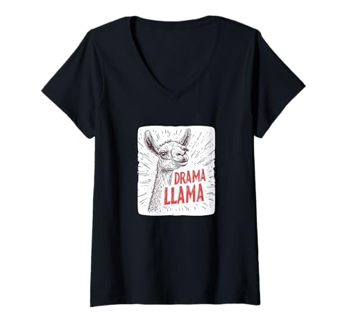 Damen Schönes Lama-Gesicht mit Drama-Outfit T-Shirt mit V-Ausschnitt Damen Schönes Lama-Gesicht mit Drama-Outfit T-Shirt mit V-Ausschnitt von Drama Llama Outfit