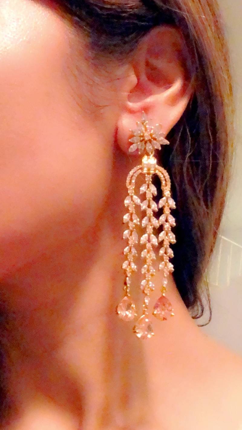 Pfirsich Zirkonia Chandelier Ohrringe Braut Ohrringe von DramaQueenJewelz