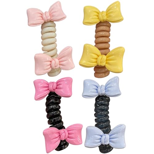 Dranng Haargummis - Elastische Haarbänder Als Scrunchies Mit Schleife 4 Stück | Styling Zubehör für Damen Teenager Kinder dünnes dickes langes lockiges Haar Alltag von Dranng