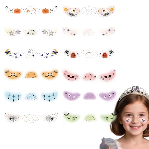 Dranng Halloween Schminksticker - 12 Stück Kinder-Make-up Gesichtsaufkleber Für Gruselpartys | Gruseliges Urlaubsdeko Accessoire Für Erwachsene Und Kinder Cosplay von Dranng