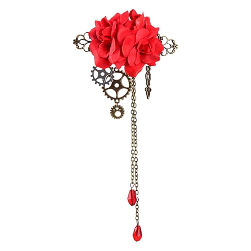 Dranng Vintage Haarspangen | Kreative Haarspangen - Steampunk Brosche Pins Floral Gear Charm Ketten Haarspange Gothic Haarnadel Vintage Haarschmuck von Dranng