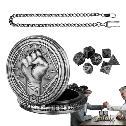 Dranng Würfeltaschenhalter, Taschenuhr-Würfeletui - Würfel-Schmucketui mit Faustmuster | Vintage-Taschenuhr-Zubehör, Metallwürfel mit Taschenuhr-Shell für RPG von Dranng