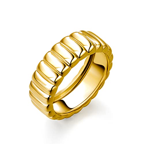 Drawelry 18K Vergoldet Chunky Ringe für Frauen Kuppelringe Croissant Geflochtene Twisted Stacking Runde Siegelringe Größe Damen Verlobungsring Anniversary Verlobung Schmuck Geschenk box von Drawelry