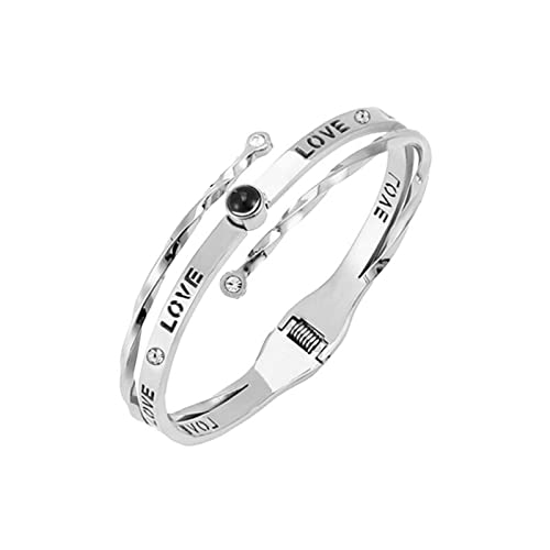 Drawelry Benutzerdefinierte Foto Armband mit Steinen: Personalisierte Armband mit Bild Verstellbares Projektionsarmbänder Ich liebe dich Geschenke für Frauen Männer (LOVE-Silber) von Drawelry