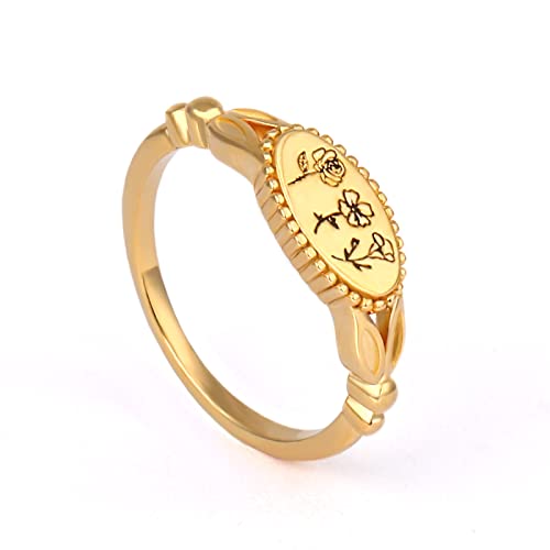 Drawelry Damen Personalisierte Custom Ringe Benutzerdefinierte Geburt Blumenringe Silber Geburtsblumen Wildblumen Ringe Schmuck Geschenk Eheringe für Frauen Unisex (Gold) von Drawelry