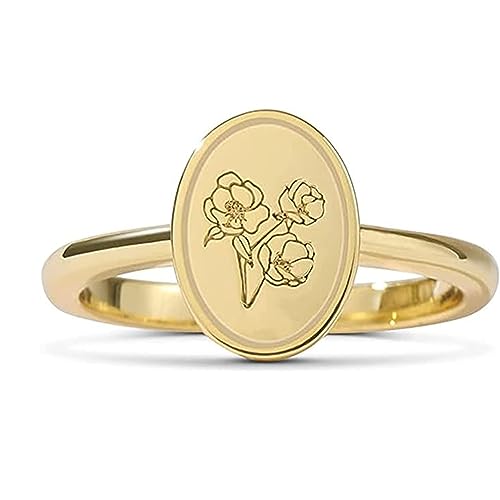 Drawelry Damen Sterling Silber Ringe:18 Karat Vergoldete Mohn Sonnenblum Blume Gravierter Siegelring für Frauen Minimalistisch Minimalistisch Schmuckgeschenk für Mädchen (54（17.3）, Gold) von Drawelry