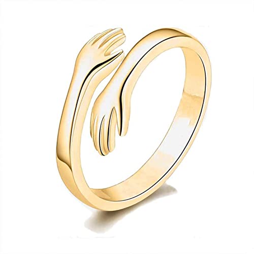 Drawelry Paar Umarmende Hände Ringe: Personalisierte Zirkonia Umarmungsring Romantischer Love Hugging Hands Öffnen Ring Anniversary Promise Schmuck Geschenk für Damen Herren (56（17.7）, Gold-1) von Drawelry