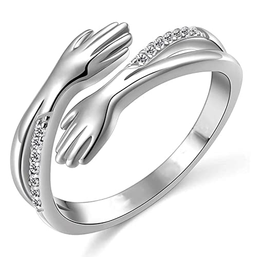 Drawelry Paar Umarmende Hände Ringe: Personalisierte Zirkonia Umarmungsring Romantischer Love Hugging Hands Öffnen Ring Anniversary Promise Schmuck Geschenk für Damen Herren (56（17.7）, Silber-3) von Drawelry