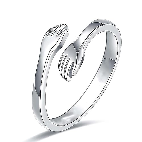 Drawelry Paar Umarmende Hände Ringe: Personalisierte Zirkonia Umarmungsring Romantischer Love Hugging Hands Öffnen Ring Anniversary Promise Schmuck Geschenk für Damen Herren (57（18.1）, Silber-1) von Drawelry