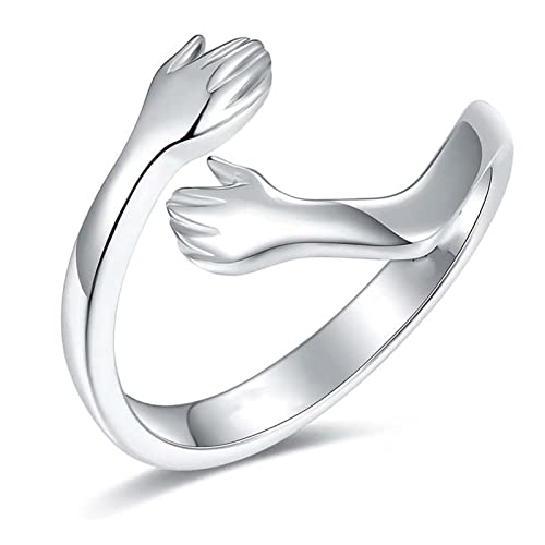 Drawelry Paar Umarmende Hände Ringe: Personalisierte Zirkonia Umarmungsring Romantischer Love Hugging Hands Öffnen Ring Anniversary Promise Schmuck Geschenk für Damen Herren (57（18.1）, Silber-2) von Drawelry