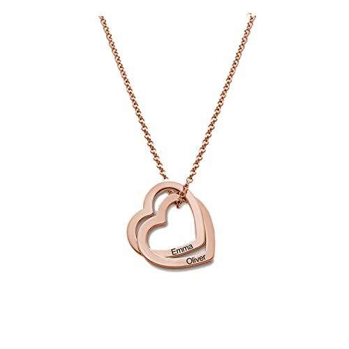 Drawelry Personalisierte Damen Herz Halskette 925 Sterling Silber Individueller mit Gravur 2 Namen Datum Anhänger Muttertag Valentinstag Jubiläumsgeschenk für Damen Mädchen (Rose gold) von Drawelry