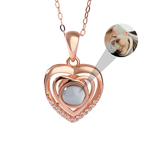 Drawelry Personalisierte Foto Projektion Halskette Herz Haustier Pfote Drucken Anhänger Kette mit Bild im Inneren Damen Halskette Erinnerungsschmuck Geschenke für Frauen Mädchen (Double Heart-RG) von Drawelry