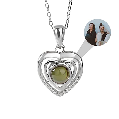 Drawelry Personalisierte Foto Projektion Halskette Herz Haustier Pfote Drucken Anhänger Kette mit Bild im Inneren Damen Halskette Erinnerungsschmuck Geschenke für Frauen Mädchen (Double Heart-SI) von Drawelry