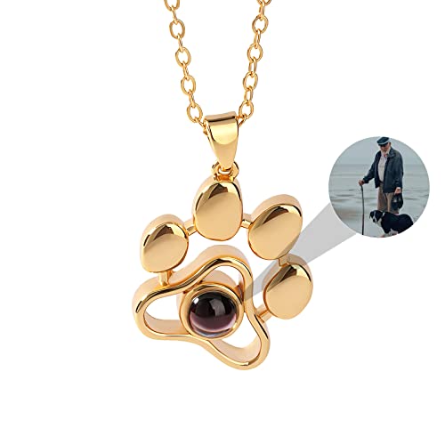 Drawelry Personalisierte Hund Foto Projektion Halskette Haustier Pfote Gravur Anhänger Kette mit Katze Bild Inneren Individuelles Halskette Schmuck Geschenke für Frauen Ehefrau Mutter Freundin (YG) von Drawelry