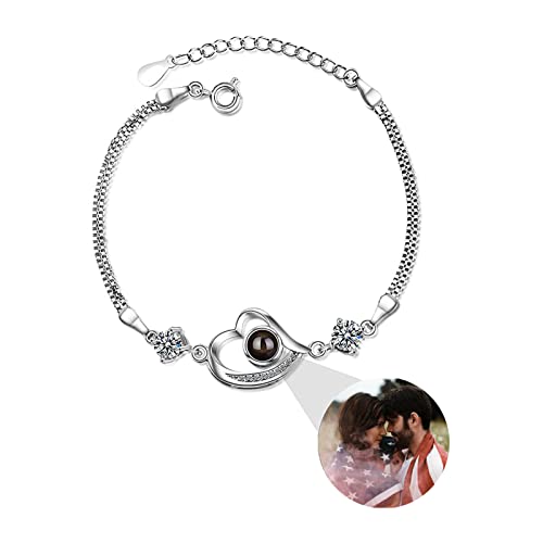 Drawelry Personalisiertes Foto Projektions Armband für Frauen Herren Mond Herz Pfote Anhänger Verstellbares Projektions Armband mit Bild im Inneren Charm Armreif Schmuck Geschenk (Herz-SI) von Drawelry