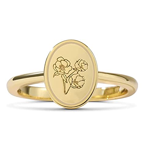 Drawelry Sterling Silber Ringe:18 Karat Vergoldete Mohn Sonnenblum Blume Gravierter Siegelring für Frauen Minimalistisch Minimalistisch Schmuckgeschenk für Mädchen Damen (54（17.3）, Gold-1) von Drawelry