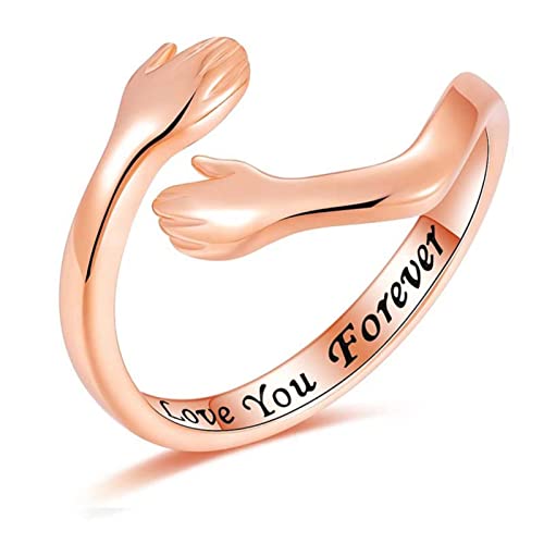 Drawelry Umarmende Hände Ringe Personalisierte Custom Namen Text Umarmender Ringe Sterling Silber Verstellbarer Öffnen Ring Anniversary Promise Schmuck Geschenk für Damen Paare Herren (Rose Gold-1) von Drawelry