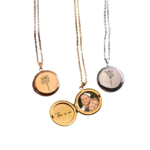 Personalisierte Foto Herz Halskette mit Geburtsstein Geburtstagsblume, Anhänger Kette mit Bilder Damen Halskette Erinnerungsschmuck Weinachten Geburstag Geschenke für Frauen (mit Geburtstagsblume) von Drawelry