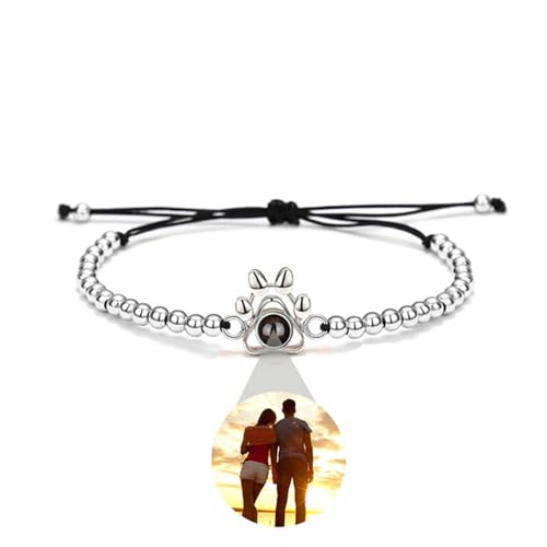 Personalisiertes Bild Projektion Armband für Frauen: Benutzerdefinierte Fotoprojektionsarmband mit Ball Bead mit Bild im Inneren Herz Runden Pfote Anhänge Foto Armband Geschenk Weihnachts (Pfote) von Drawelry