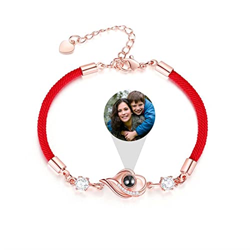 Personalisiertes Projektions Armbänder Halloween Geschenk für Frauen Herren Zirkonia Fotoprojektor Armband Benutzerdefinierte FotoVerstellbares geflochtenes Seil-Armband Paare Schmuck (Herzform-RG) von Drawelry