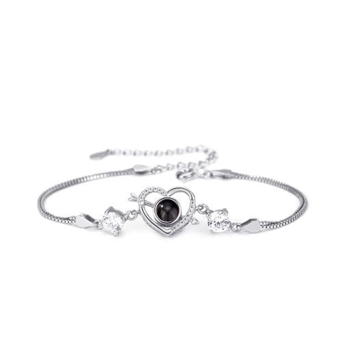 Personalisiertes Projiziertes Bild Armband mit Diamant,Benutzerdefinierte mit Bild im Inneren Anhänger Projektionsarmband, Verstellbares Bild-Armband für Freund Frauen Frau von Drawelry