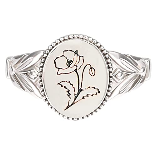 Sterling Silber Ring Band Frauen: Gänseblümchen Ringe Mohn Blumenring Handgemachter Gravierte Minimalistischer Siegel Ring Personalisierte Hochzeit Anniversary Schmuckgeschenke für Damen Mädchen) von Drawelry