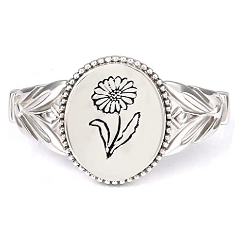 Sterling Silber Ring Band Frauen: Gänseblümchen Ringe Mohn Blumenring Handgemachter Gravierte Minimalistischer Siegel Ring Personalisierte Hochzeit Anniversary Schmuckgeschenke für Damen Mädchen von Drawelry