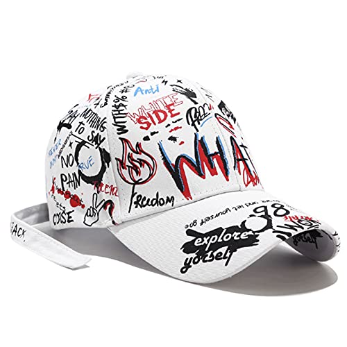 Drawihi BaseballmüTze Unisex Baumwolle Mode Brief Graffiti Baseball Cap Verstellbare SchirmmüTze Geeignet FüR Den TäGlichen Tragen Sie Kollokation Hut Weiß # 4 von Drawihi