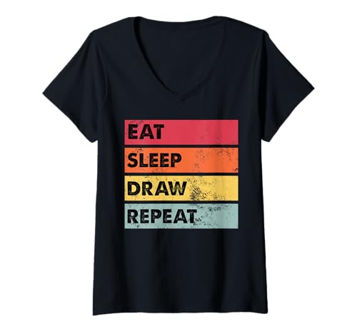 Damen Eat Sleep Draw Repeat Funny Drawing Artist Art School T-Shirt mit V-Ausschnitt von Drawing Art School Sketching Painting Apparel
