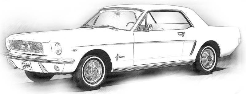 1964 Ford Mustang Zeichnung T-Shirt von Drawinx