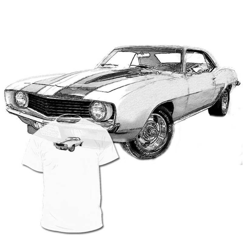1969 Chevy Camaro Zeichnung T Shirt -Ford Mustang Pontiac Firebird Tran Am Verfügbar Viper Porsche Bmw von Drawinx
