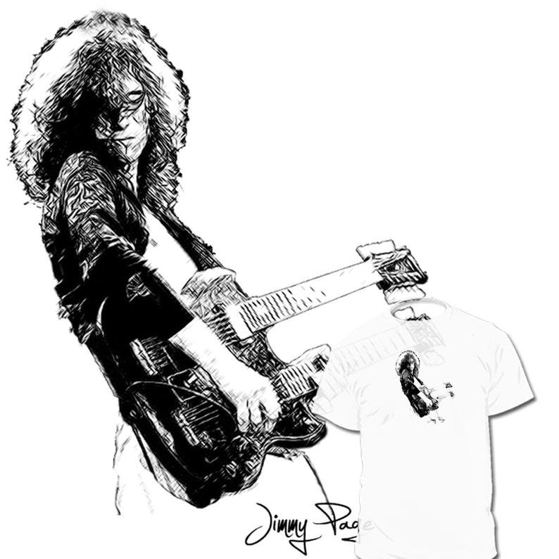 Jimmy Page Zeichnung T-Shirt Led Zeppelin Und Robert Plant Art John Bonham Ihres Lieblingskünstlers Ist Verfügbar von Drawinx