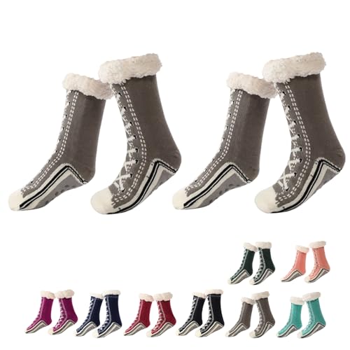 Drbrrly Ultra-thick Cashmere Slipper Home Socks, Kaschmir-Hausschuhsocken, Klassische Hausschuhsocken mit Noppen für Damen (Grau*2, Erwachsene, Einheitsgröße, Alphanumerisch, EU Schuhgrößensystem, M) von Drbrrly