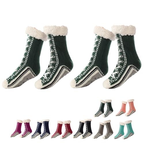 Drbrrly Ultra-thick Cashmere Slipper Home Socks, Kaschmir-Hausschuhsocken, Klassische Hausschuhsocken mit Noppen für Damen (Grün*2, Erwachsene, Einheitsgröße, Alphanumerisch, EU Schuhgrößensystem, M) von Drbrrly