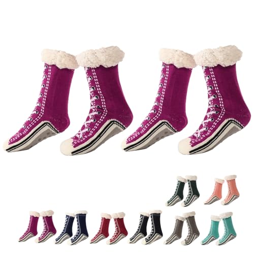 Drbrrly Ultra-thick Cashmere Slipper Home Socks, Kaschmir-Hausschuhsocken, Klassische Hausschuhsocken mit Noppen für Damen (Lila*2, Erwachsene, Einheitsgröße, Alphanumerisch, EU Schuhgrößensystem, M) von Drbrrly