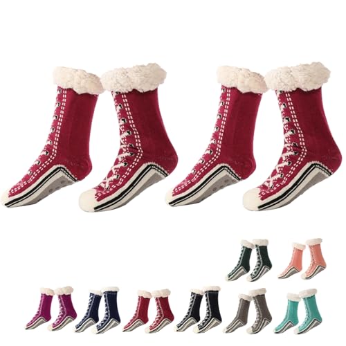 Ultra-thick Cashmere Slipper Home Socks, Kaschmir-Hausschuhsocken, Klassische Hausschuhsocken mit Noppen für Damen (Rot*2, Erwachsene, Einheitsgröße, Alphanumerisch, EU Schuhgrößensystem, M) von Drbrrly