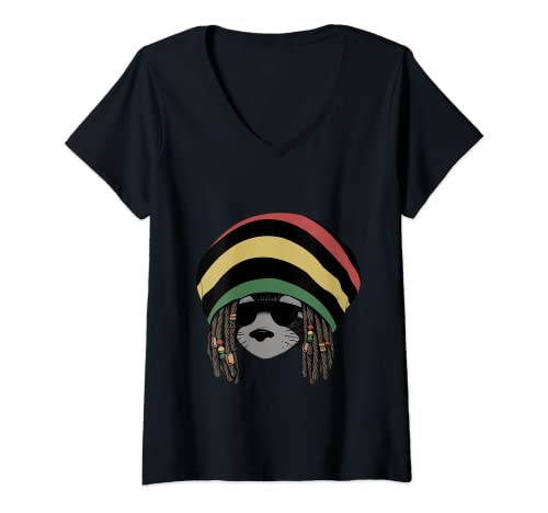 Damen Reggae Halloween, Reggae, Waschbär, Dreadlocks, Rastafari T-Shirt mit V-Ausschnitt Damen Reggae Halloween, Reggae, Waschbär, Dreadlocks, Rastafari T-Shirt mit V-Ausschnitt von Dreadlocks Extensions, Jamaika, Rasta,Reggae Musik