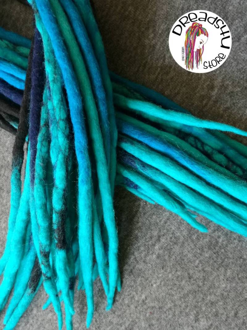 Wolle Dredlocks -Türkis Crazy - Volles Set Doppelend von Dreads4uStore