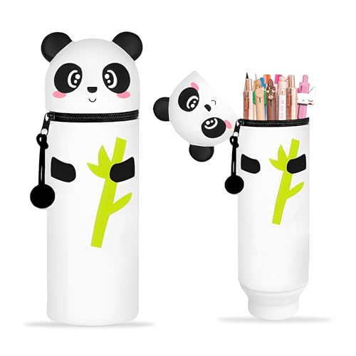 Dreaku Kawaii Federmäppchen, 2-in-1 Weichem Silikon Mäppchen, Stand Up Federtasche Schlampermäppchen Pencil Case Geschenke zur Einschulung für Mädchen Jungen Kinder (Panda) von Dreaku