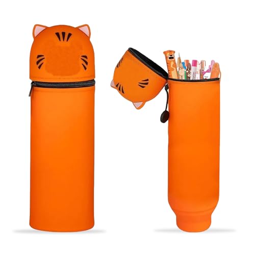 Dreaku Kawaii Federmäppchen, 2-in-1 Weichem Silikon Mäppchen, Stand Up Federtasche Schlampermäppchen Pencil Case Geschenke zur Einschulung für Mädchen Jungen Kinder (Tiger) von Dreaku